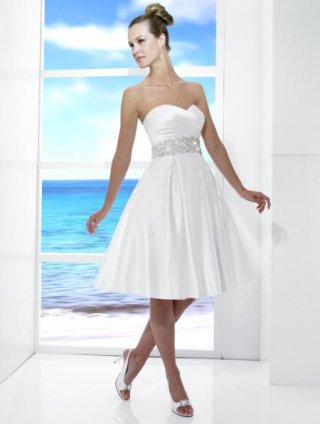 White Short Knee Length Beaded A-line Silhouette Wedding Dress