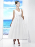 Short Tea Length Beaded Ball Gown Silhouette Wedding Dress