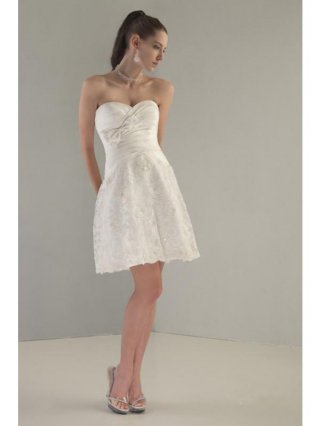 Short Wedding Dresses Taffeta Lace Bow Sweetheart