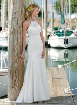Sexy Halter Beaded Chiffon Trumpet Beach Destination Wedding Dress