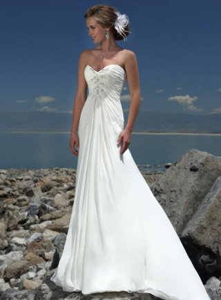 Simple Strapless Beaded Chiffon A-line Destination Wedding Dress