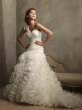 Ivory One Shoulder Ruffles Floral Ball Gown Vintage Wedding Dresses