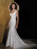 V-neck Embroidered Sashed Sheath Vintage Wedding Dresses