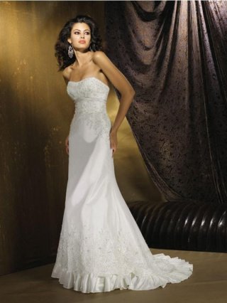 Strapless Chapel Train Beaded Sash A-line Vintage Wedding Dress