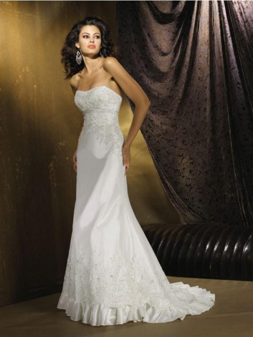 Strapless Chapel Train Beaded Sash A-line Vintage Wedding Dress