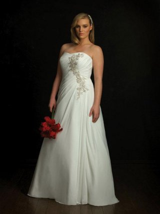 Strapless Chiffon A line Silhouette Gowns Plus Size Wedding Dress