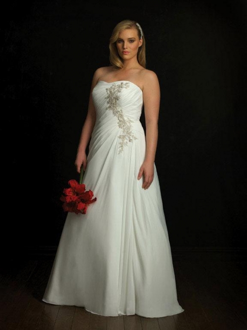 Strapless Chiffon A line Silhouette Gowns Plus Size Wedding Dress