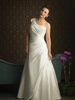 One Shoulder Beaded A line Silhouette Plus Size Wedding Dress