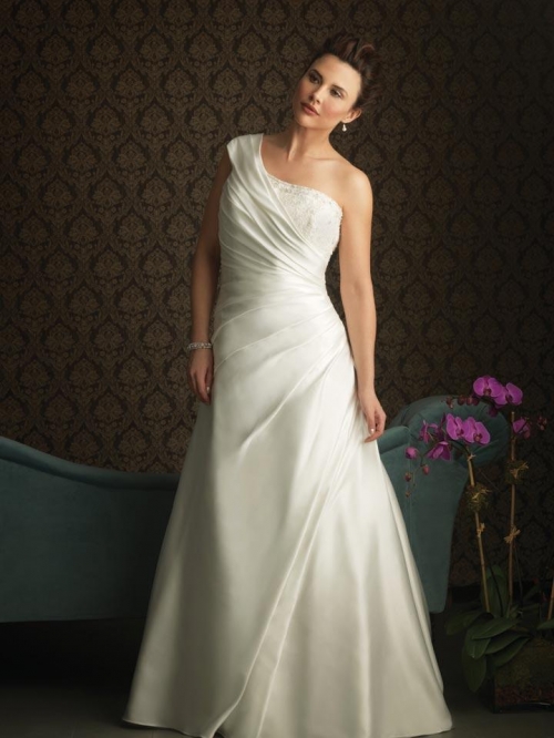 One Shoulder Beaded A line Silhouette Plus Size Wedding Dress