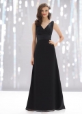 Black V-neck Full length Chiffon Bridesmaid Dress