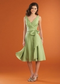 V-neck knee-length Midori Voile Sashes Bridesmaid Dress