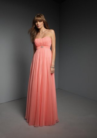 Full length Strapless Cantelope Chiffon Sash Bridesmaid Dress Full length Strapless Cantelope Chiffon Sash Bridesmaid Dress
