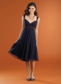 V-neck Tea length Midnight Chiffon Sashes Bridesmaid Dress