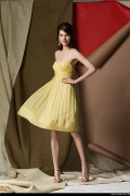 Yellow Sweetheart Chiffon Ruffles Short Bridesmaid Dress