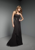 Black Full length Sweep Train Strapless Chiffon Bridesmaid Dress