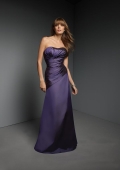 Full length Strapless Lace up Back Taffeta Bridesmaid Dress