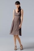 V-neck Straps Knee length Stone Chiffon Sashes Bridesmaid Dress