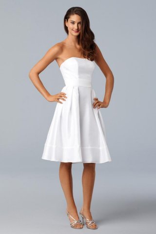 Knee length Off-White Shantung Self Belt Mini Ball Bridesmaid Dress