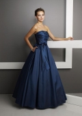 Strapless Sash Taffeta Ball Gown Bridesmaid Dress