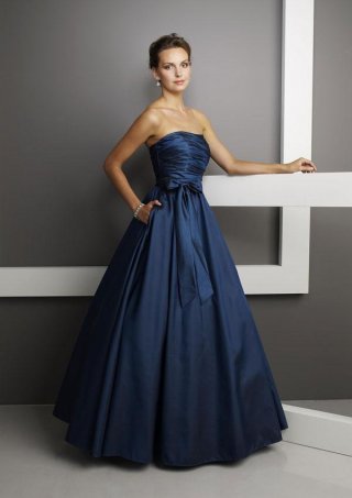 Strapless Sash Taffeta Ball Gown Bridesmaid Dress