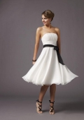 Strapless Knee length Sash Chiffon A-line Bridesmaid Dress