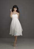 White Strapless Knee length Chiffon A-line Bridesmaid Dress