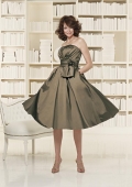 Strapless Knee length Sash Taffeta A-line Bridesmaid Dress