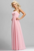 Pink Bridesmaid Dresses Strapless Full length Pearl Pleated Chiffon