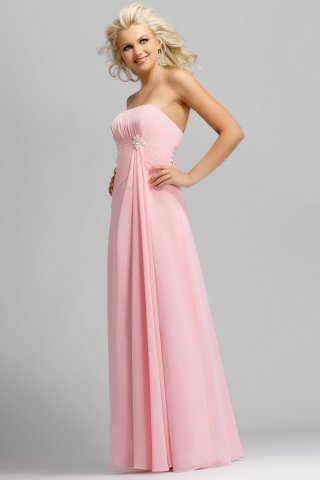 Pink Bridesmaid Dresses Strapless Full length Pearl Pleated Chiffon