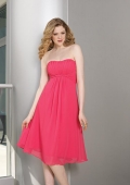 Strapless Tea length Pleated Bodice Chiffon A-line Bridesmaid Dress