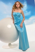 Elegant Blue Bridesmaid Dress Strapless Long Satin Beaded