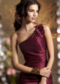 One shoulder Knee length Floral Taffeta A-line Bridesmaid Dress