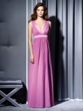 Tulip Bridesmaid Dresses Long V-neck Sash Chiffon A-line