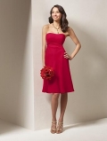 Cherry Strapless Knee Length Chiffon Satin A-line Bridesmaid Dress