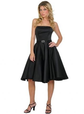 Black Strapless Knee lengrh Bridesmaid Dress