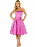 Pink Strapless Sash Knee Length Taffeta Bridesmaid Dress