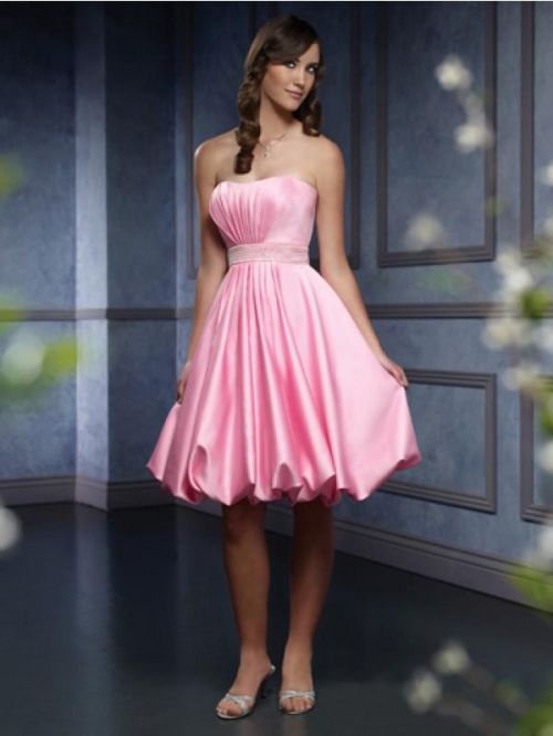 Pink Bridesmaid Dresses with Beading Sash & Bubble Hem Pink Bridesmaid Dresses with Beading Sash & Bubble Hem
