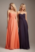 Salmon/Eggplant Sweetheart Neck Chiffon Long Bridesmaid Dress