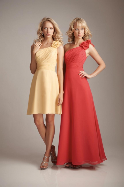 Yellow/Red Bridesmaid Dresses One shoulder Chiffon Flower