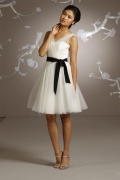 Ivory And Black Bridesmaid Dresses Sash Tulle V neck Knee Length