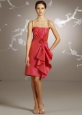 Strawberry Short Bridesmaid Dress Taffeta Square Neck Spaghetti Straps