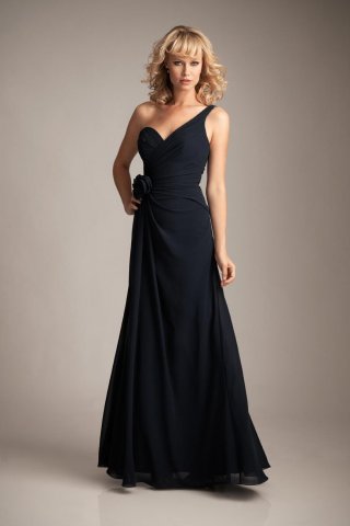 Dark Navy Bridesmaid Dress Long One shoulder Chiffon