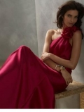 Long Bridesmaid Dresses Cherry Flower Satin One Shoulder