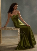 Long Bridesmaid Dress Olive Strapless Satin V-neckline