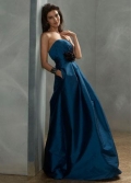Long Bridesmaid Dresses Peacock Taffeta Strapless with Flower