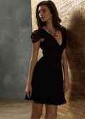 Black Short Bridesmaid Dress Chiffon V-neck With Sleeves