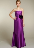 Purple Bridesmaid Dresses Long Satin with Flower