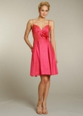 Short Bridesmaid Dresses Strawberry Taffeta Spaghetti Strap