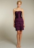Eggplant Bridesmaid Dresses Short Layered Taffeta with Ruffle