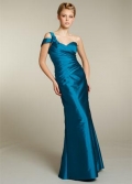 Peacock Bridesmaid Dresses Long Taffeta One Shoulder
